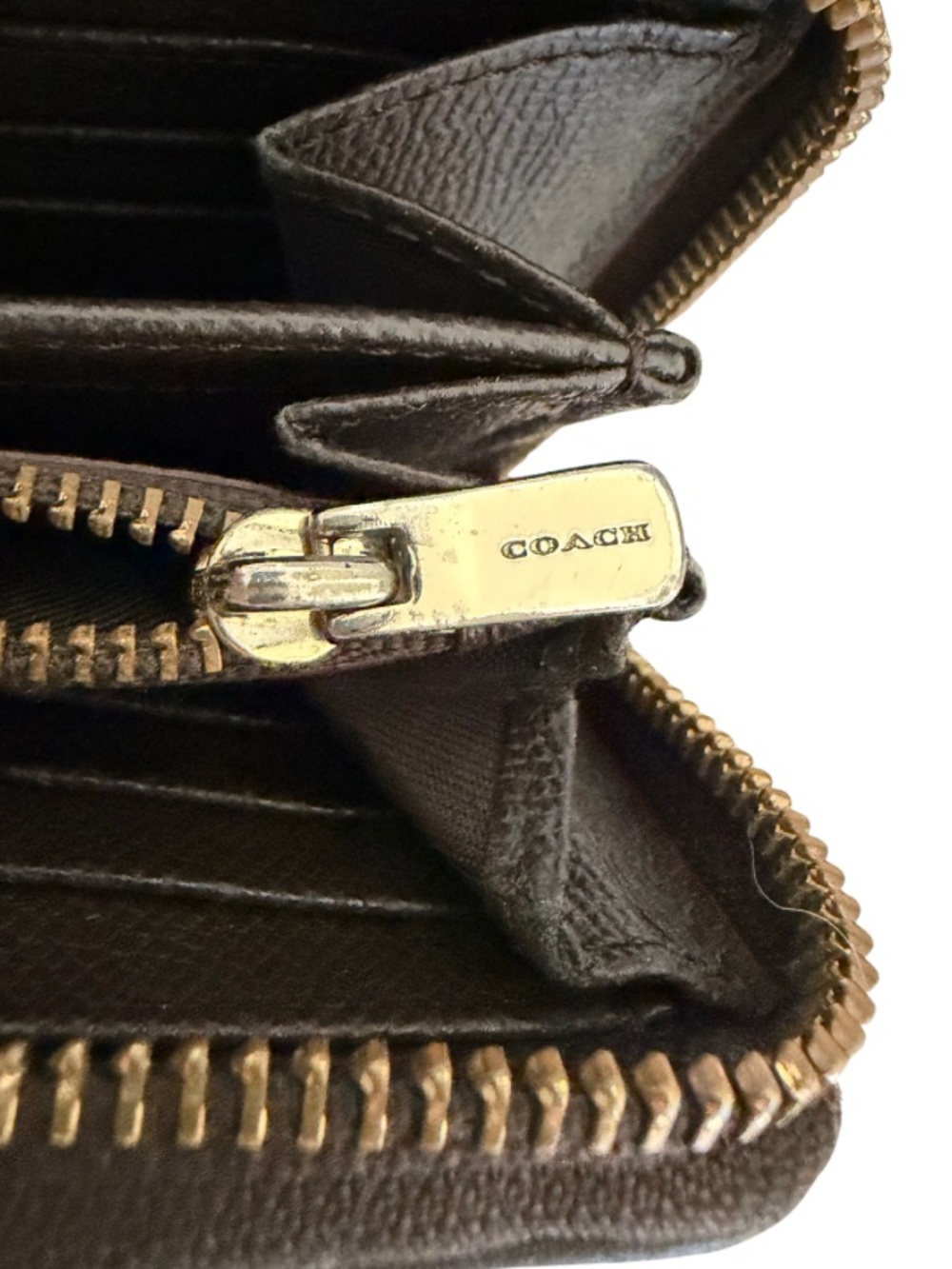 COACH Wallet Signature C Accordion Zip Around Continental Brown Tan Gold-Tone - Picture 7 of 16